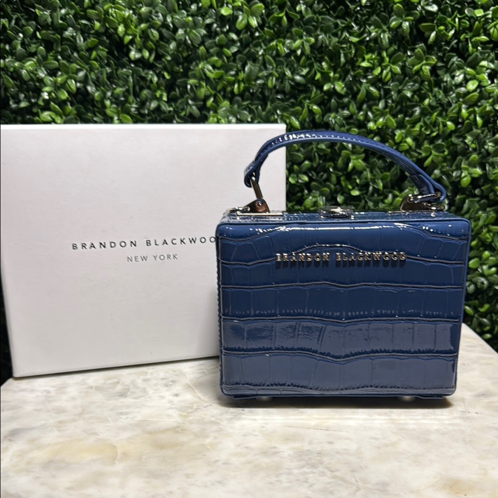 Brandon Blackwood Blue Mini Bag with Croc-Embossed Texture